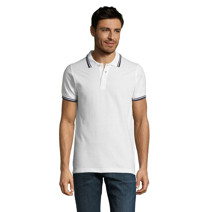 Polo personnalisable Homme 200g - PASADENA Blanc et Marine